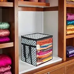 SHAPING FABRIC Saree Storage Bag | Premium Wardrobe Cloth Organizer Box | Large Garment Cover with Polka Dot Design | Durable Fabric, Transparent Window | Pack of 1 SF-SSB-1132-picture-18