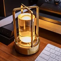 ProKitchen Crystal Lantern Table Lamp 3-Colour Changing Rechargeable Metal Night Light Lamp | for Bedroom, Bedside, Living Room, Home Decoration, Restaurant Bar - Metal (Gold)-picture-33