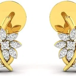 18k (750) Yellow Gold and Diamond Stud Earrings for Women-image-61