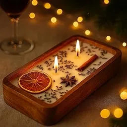 Decorative Wooden Tray Soy Candle Set with Dried Botanicals, 16 x 9 cm, Pack of 1-picture-22
