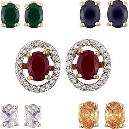 zeneme Jewellery Earring Gold-Plated Multi-color 5 In 1 Interchangeable Stud Style Jewellery For Women & Girls-picture-33