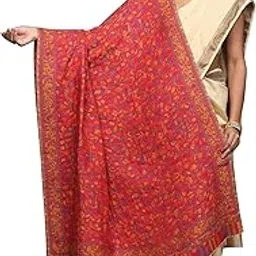 exotic india Reversible Kani Jamawar Wool Shawl with Woven Floral Leaf Jaal and Paisleys Design Stole, Scarves for Women's-picture-31