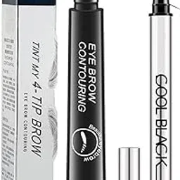Black Eyebrow Pen - Eyebrow Pen with Fork Tip Long-lasting Waterproof Microblading Eyebrow Pen Smudgeproof Brow Pencil for Makeup Naturally Defined Eyebrows with Eyebrow Brush with Black Eyeliner image 1