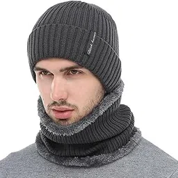 isweven Mens Womens Woolen Winter Cap with Neck Warmer Scarf Set, Cold Weather Beanie Hat Unisex Free Size-picture-49