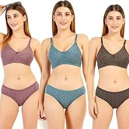 flomi Women's Polka Dot Print Bra and Panty Set, 3 Colors - Mauve, Teal, Charcoal (Mauve, Teal, Charcoal, 32B)-picture-36