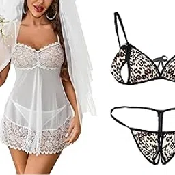 girlfriend Lace Babydoll Lingerie Sexy Mini Chemise Mesh Wedding Nightie Bridal Nightdress with Bikini-picture-24