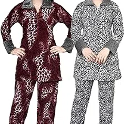 mechanical wear Combo 2 Women's Winter Night Suit Set | Premium Velvet Fabric | Animal Print Full Sleeve Top & Pyjama | Zipper Neck, Soft & Warm Sleepwear for Ladies | Stylish Winter Nightwear-picture-32