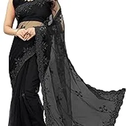 barkiya creation Women's Fashion Net Fabric Saree With Unstitch Blouse Piece-picture-18
