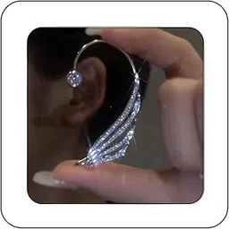 rannyrena Elegant Rhinestone Butterfly Flower Tassel Ear Cuffs Fairy Wheat Wing Ear Wrap Non-pierced Wedding Bridal Clip on Earrings Costume Accessories for Women-picture-45