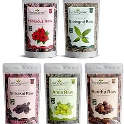 Herbalgram Organic Combo Amla Reetha Shikakai Bhringraj Hibiscus Raw For Hair shine and Improve Cleanses Hair Testure (200gmX5, Pack of 5)-image-51