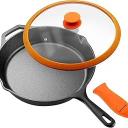 CountryCook Pre-Seasoned Cast Iron Frying Pan 30cms with Glass Lid, Induction Friendly, Non-Toxic, Enamel Free Cookware (Frying Pan, 30 Cms),Multicolor-picture-26