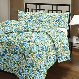 LOVEKUSH Floral Printed Double Bed Reversible Microfiber AC Dohar Blanket Lightweight Quilt/Duvet (Green and Blue)-image-16
