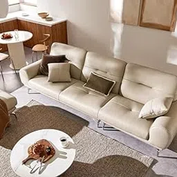 WOOD POINT Crafts Leatherette Luxuries 4 Seater Sofa Set with Puffy | Premium, Standard, Stylish | for Living Room, Bedroom, Hall & Office | Comfortable with Stainless Steel, (Beige, 3 Seater)-picture-14