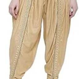Women & Girls Cotton Rayon Solid Full Length Lace Loose Fit Plain Dhoti Pant and Salwar Patiala-Free Size-Beige-image-57