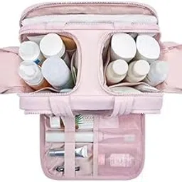 la-roiche Travel Toiletry Bag, Lightweight Large Wide-Open Travel Bag for Women, Puffy Cosmetic Makeup Bag Organizer, Pink-picture-25