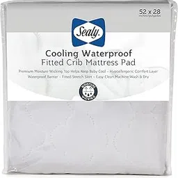 Sealy Cooling Moisture Wicking Waterproof Fitted Toddler Bed and Baby Crib Mattress Pad Cover Protector, Noiseless, Machine Washable and Dryer Friendly, 52" x 28" - White-picture-31