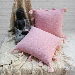 Dekor World 2 Piece Cotton Tassel Marit Collection Cushion Cover-for Living Room and Bedroom (Pink, Small-30x30 cm)-image-14