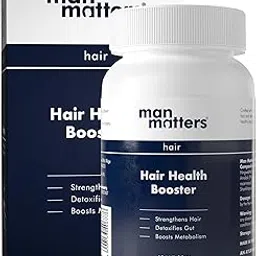 Man Matters Hair Health Booster Tablets | Strengthens Hair, Helps Improve Hair Health, Detoxifies the Gut | Amla, Bhringaraj, Shatavari & Shankhapushpi | 60 Tablets image 1