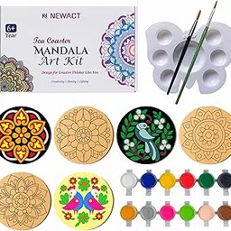 NEWACT Mandala Art Kit For Adults, DIY Coaster Painting Kit With 6 Pre-Marked MDF Coasters, Paints & Brushes | Relaxing Art & Craft Kit For Students, Beginners & Festive Gifting (MNDL-K01),Multicolor-picture-22