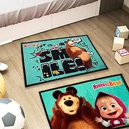 Athom Living Masha and The Bear Themed Multi Colored Kids Premium Nylon Doormat, with Latex Backing, Anti-Skid Doormat, 37 x 57 cm, Combo Set of 2-picture-38