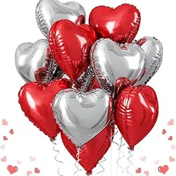 AMFIN® (Pack of 10) Heart Foil Balloon/Valentine Combo/Valentine Heart foil Balloons/Heart Balloon/Proposal Shoot Balloon/Proposal Balloons/Silver Heart Foil-image-79