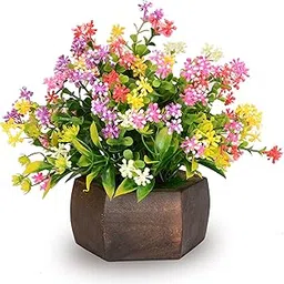 Artificial Flowers for Decoration with Wood Hexagon Pot, Artificial Plants for Home Decor, Decoation Plants, Potted Plants for Home, Fake Plant (18 cm, Multicolor)-image-32