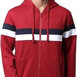 Men's Regular Fit Cotton Polyester Blend Cut & Sew Pattern Hooded Full Sleeve Dark Maroon Casual Hooded Sweatshirt-image-75