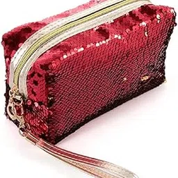 FunBlast Sequin Pouch for Girls, Women - Large Capacity Zipper Pouch, Multipurpose Pouch for Kids & Adults, Travel Pouch, Stationary Pouch, Makeup Pouch, Coin Pouch, Stylish Pouch for Girls (Red)-image-24