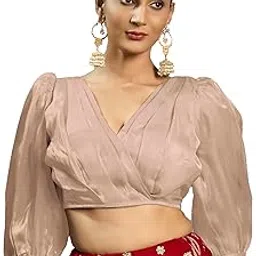 pujia mills Women's Rafale Silk Full Balloon Sleeve V Neck Blouse(Gangu)-picture-10