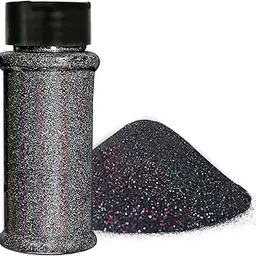 Alvika - 25 Grams Pouch Pack Holographic Ultra Fine Black Iridescent Laser Glitter Powder for Resin Art, Art & Crafts, Nail Art, Painting, Slime etc.-image-88