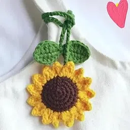 Handmade Crochet Sunflower Bag Charm and Keychain Yellow and Brown with Green Leaves, Decorative Table Accessory-picture-58