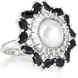 priviu Rhodium Plated Rings for Women Openable Black & White AD Studded Adjustable Rings For Women and Girls-picture-14