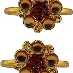 maya fashion Golden Brass Stone Stud Toe Ring Size Free Designer Toe Rings Set |Fashionable & Durable Jewelry for Women Sku-toe40-picture-12