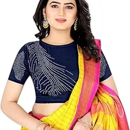 Morpich Stylish Readymade Stitched Stretchable Blouses, Readymade Cotton Lycra Round Neck Blouse for Women-Black-picture-39