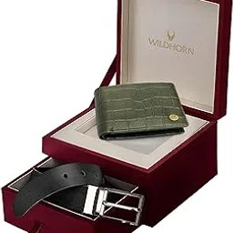 wildhorn Men's Classic Leather Wallet and Belt Combo (New Green Croco)-picture-10
