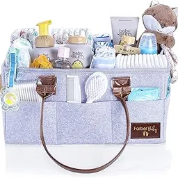 Farber Baby Diaper Caddy Organizer | Large Baby Diaper Organizer Portable Storage Basket for Baby Needs | Nursery Changing Table Storage Bin and Car Organizer for Diapers and Baby Wipes (Light Gray)-image-6