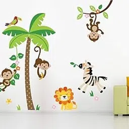 Ghar Kraft Hanging Monkey on Tree II Jungle Theme Self-Adhesive Wall Sticker for Home Decor/Decoration - Living Room, Bedroom, Kids Room image 1