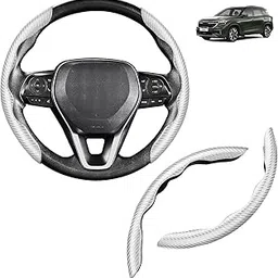 Carbon Fiber Steering Wheel Cover for Seltos All Models of Ki-a Wheel Grip Cover Cars Universal Fit Anti-Slip, Interior Decoration, Car Accessory, 14.5"-15" (Carbon White)-picture-11