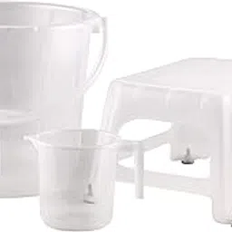 Polyset Plastic 24L Transparent Bucket, Transparent Stool 501 Big, 1.5 L Transparent Mug Bathroom Set - Set of 3-picture-14