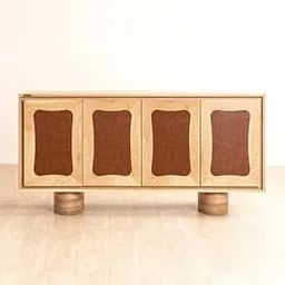 Solid Wood Sideboard in Natural Finish, 4-Door Storage Cabinet-picture-11