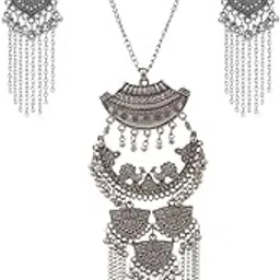 snehkriti Oxidised Silver Long Necklace and Earrings Set for Women, Traditional Tribal Statement Jewellery, Antique Finish-picture-13