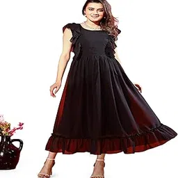 Women's Georgette Solid Plain Sleevless Sleeve Round Neck Maxi Length Fit & Flare Long Dress for Girls (T-Kanika)-image-21