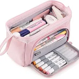 Storite Canvas Pencil Case, Handheld Pen Pouch, Pencil Case for Kids, Large Capacity Pencil Pouch with Zipper, Portable Stationery Storage Pouch for School - Light Pink-picture-26