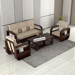 Solid Sheesham Wood 5 Seater Sofa Set for Living Room - with Side Storage Newspaper Holder - Wooden Sofa Set 5 Seater for Home & Office Furniture (Design 23)-picture-30