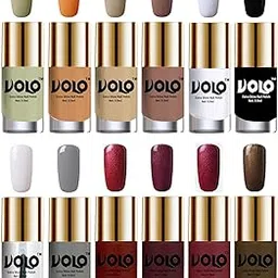 Volo Luxury Super Shine Nail Polish Set of 12 Vibrant Shades (Mischievous Mint, Flirty Nude, Nude, Dark Nude, Matte White, Black, Extra Shine Top Coat, Grey, Lava Lust, Shimmer Coffee)-image-79