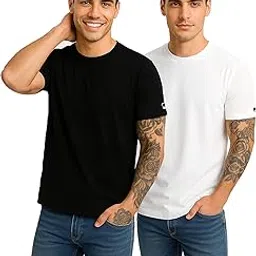 peaceout Men's 100% Cotton T-Shirt Combo Pack (Black & White) | Soft, Breathable, Regular Fit | Round Neck, Half Sleeves | Ideal for Daily & Summer Wear​-picture-56