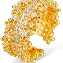 lishanti Vintage Wide Band Statement Ring with Cubic Zirconia Crystals Flower Cluster Ring for Women, Adjustable Fashion Jewelry Gift-picture-42