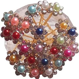 DKB Hair Bun Pin Fancy Multicolor Juda Pins with Crystal Rhinestone for Women and Girls Set of 24-picture-36