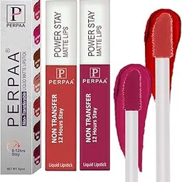 PERPAA® Powerstay Matte Liquid Lipstick Makeup, Matte liquid Long-Lasting Waterproof Lipstick Combo of 2 Flirty Red & Dark Pink (5ml Each) image 1
