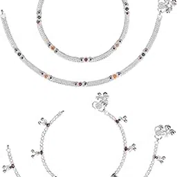 aanyacentric Pack of 2 Pair Indian Traditional Ethnic White Metal Anklet Silver Leg Bracelet For Women Payal Girls Kolusu-picture-21